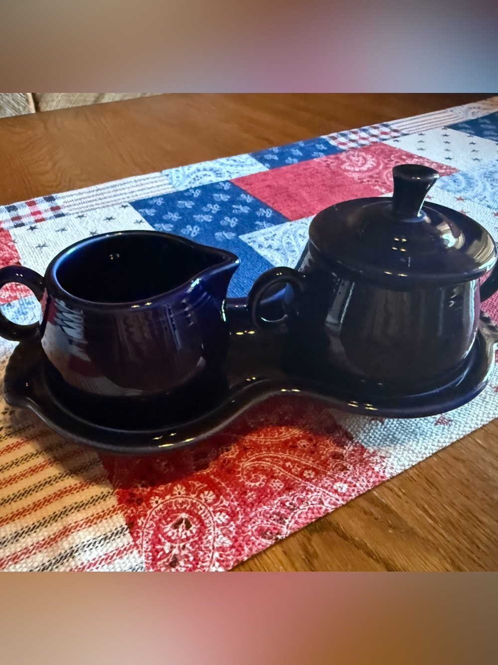 Fiestaware Cream & Sugar Set with Undertray Cobalt Blue